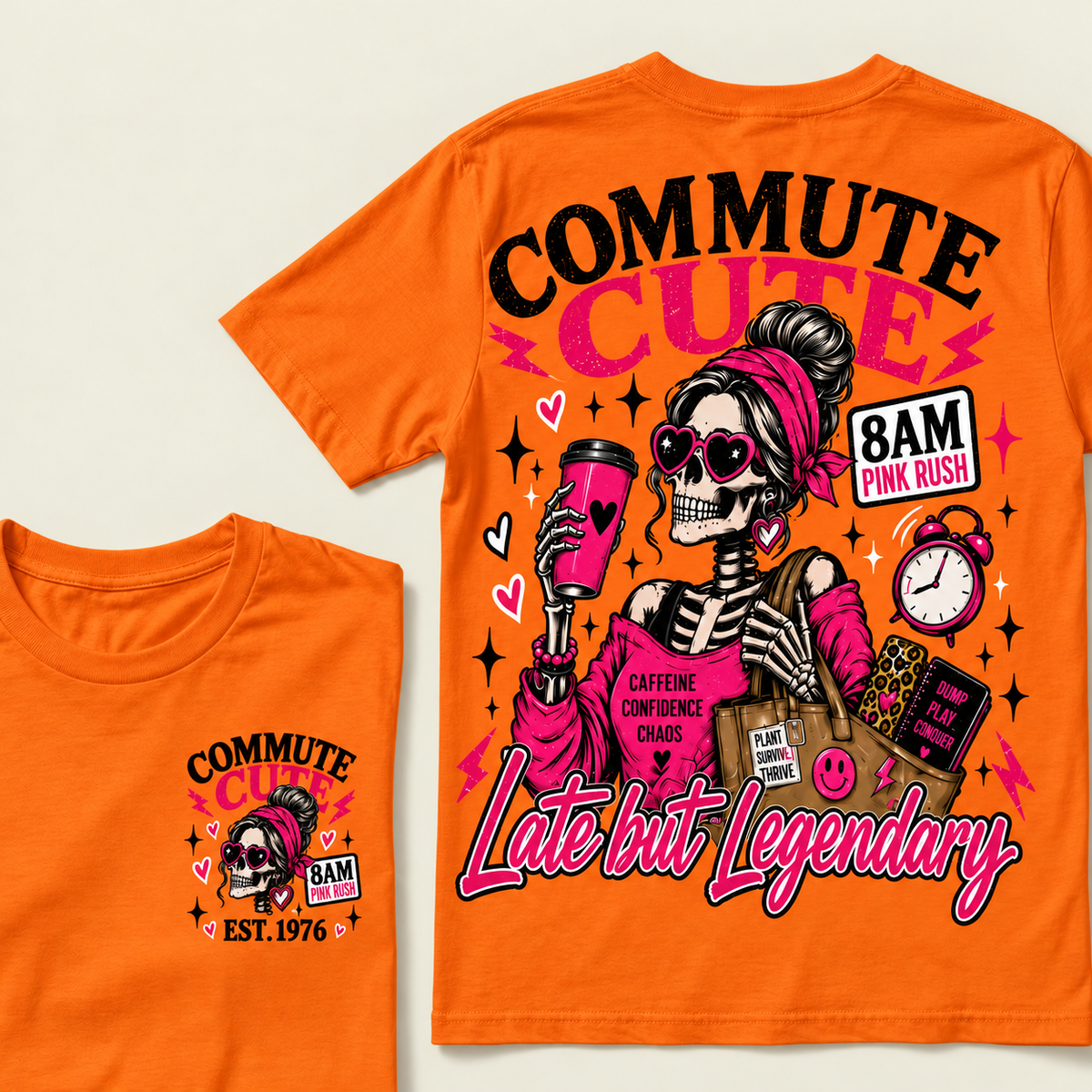 Custom Year Commute Cute 8Am Pink Rush Caffeine Confidence Chaos Plant Survive Thrive Dump Plan Conquer Late But LegendaryT-shirt