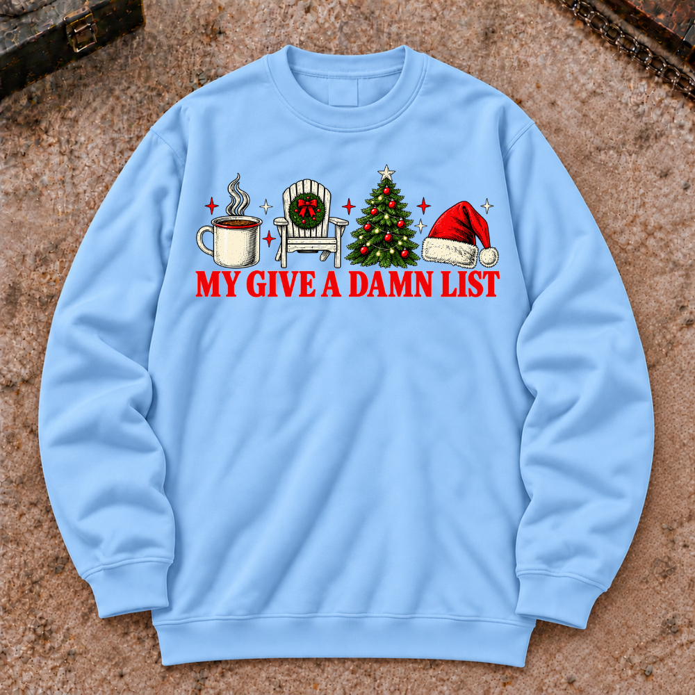 My Give A Damn List Christmas Coffee Tree Santa Hat Sweatshirt, Retro Holiday Crewneck