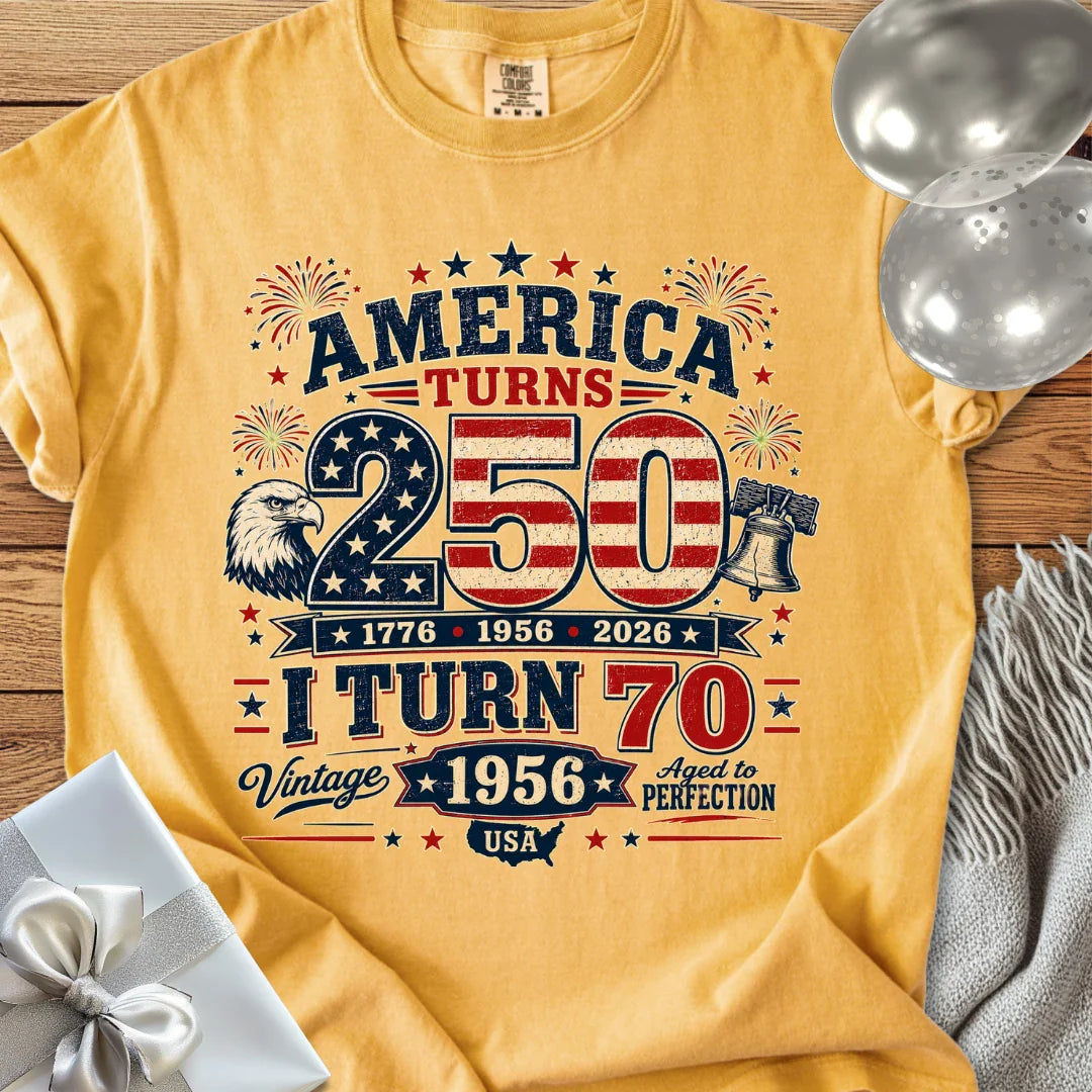 America Turns 250, I Turn 70, Vintage 1956 - Premium America 250 Birthday T-Shirt