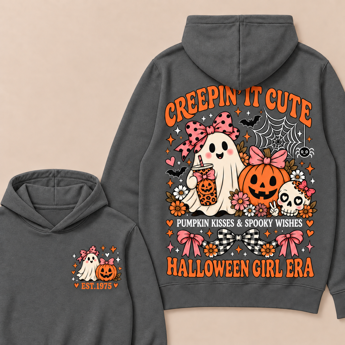 Creepin' It Cute Pumpkin Kisses & Spooky Wishes Halloween Girl Era Custom Your Year Hoodie