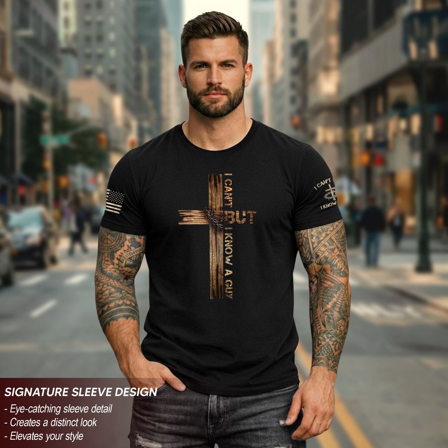 I Can’t But I Know a Guy T-Shirt – Bold Christian Cross Shirt for Men