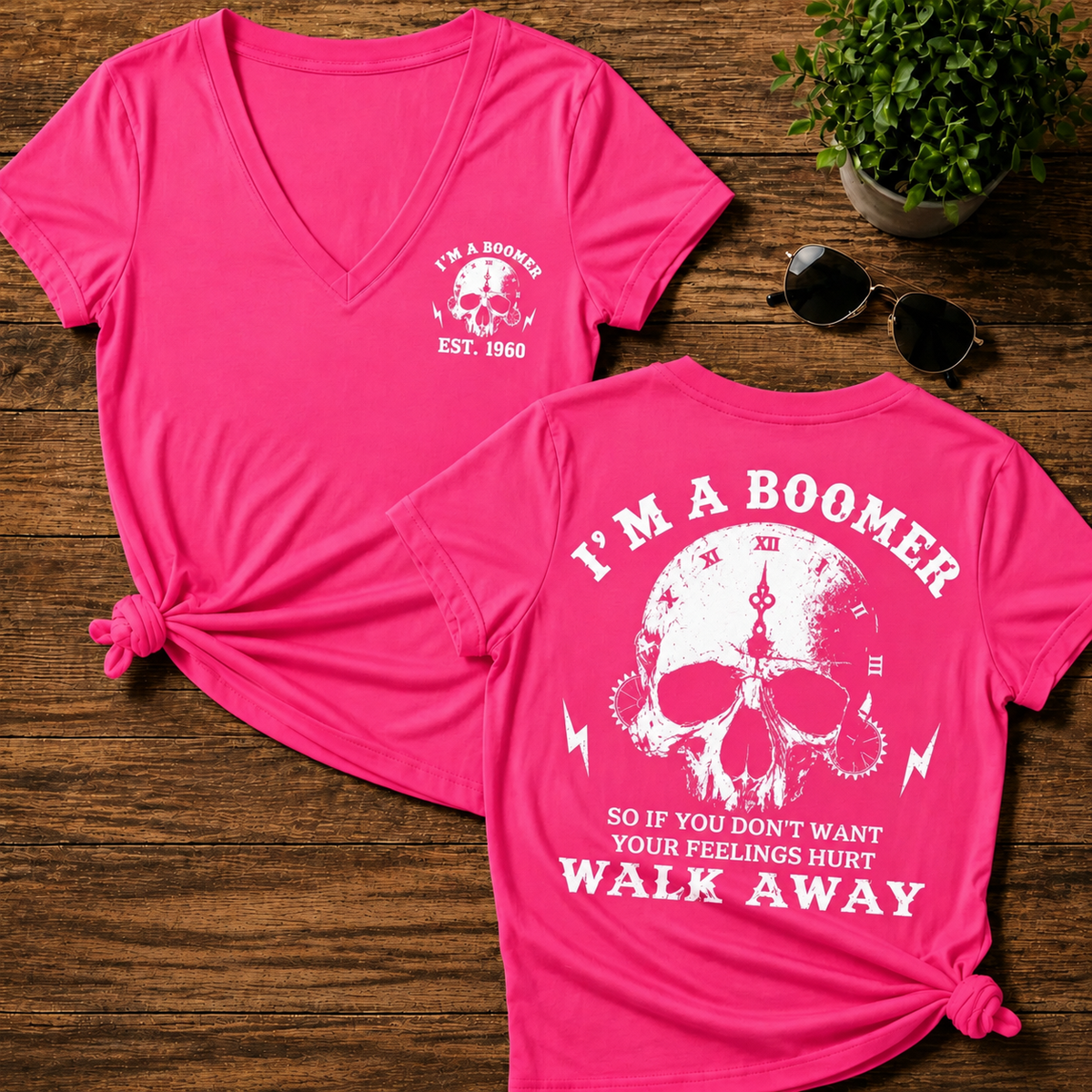 I'm A Boomer Walk Away Custom Year Skull Woman V-Neck