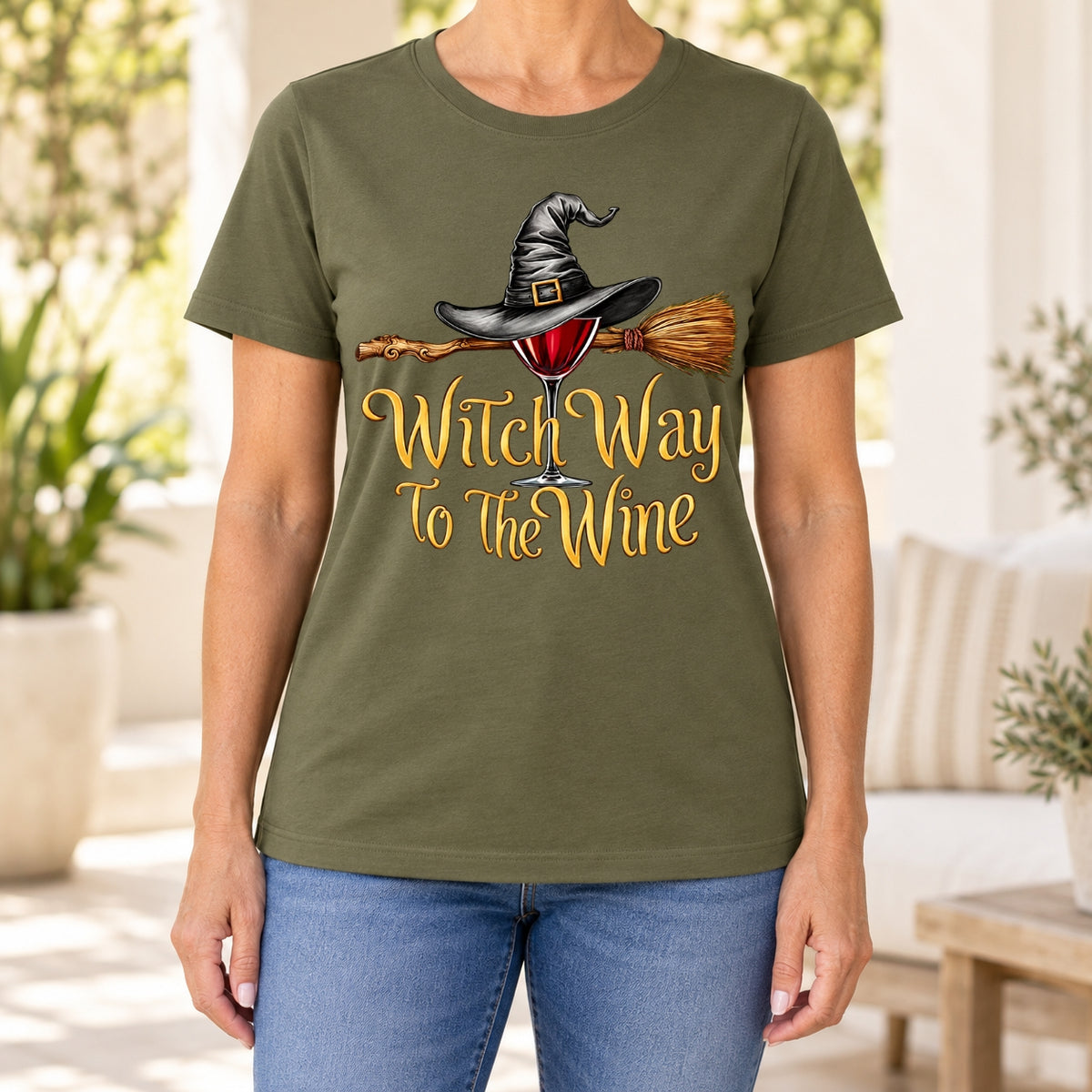 Witch Way to the Wine-Funny Halloween Wine Lover Women's T-Shirt