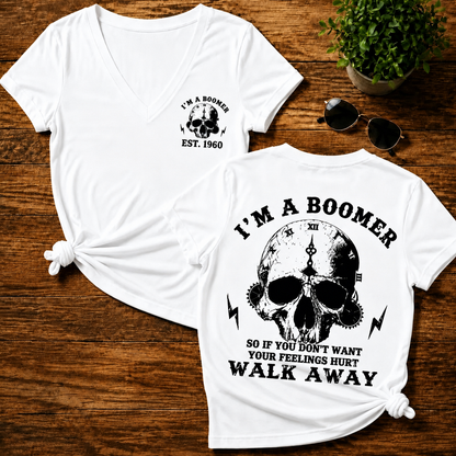 I'm A Boomer Walk Away Custom Year Skull Woman V-Neck