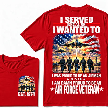 I Served Because I Wanted To I Was Proud To Be An Airman And I Am Damn Proud To Be An Air Force Veteran Custom Year T-shirt