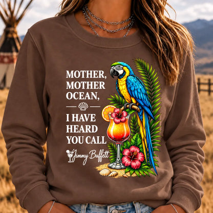 Mother Ocean Sweatshirt – “I Have Heard You Call” Vintage Coastal Crewneck