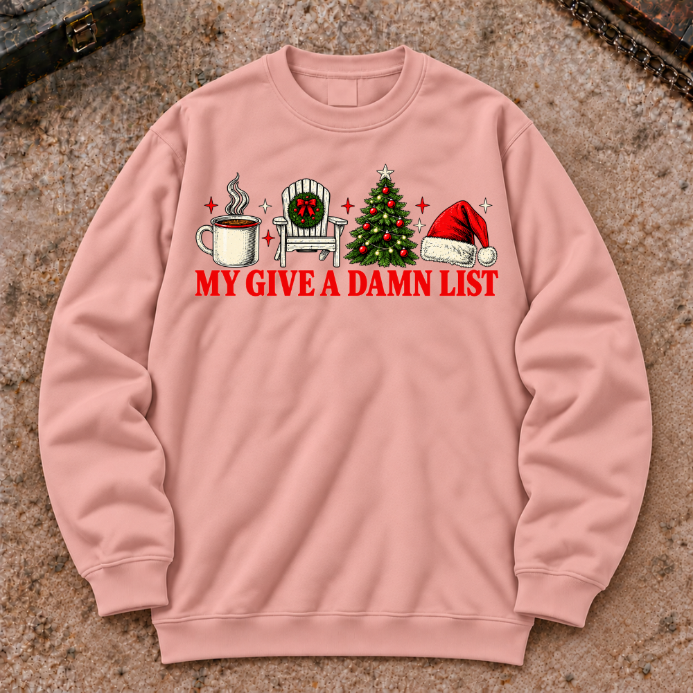 My Give A Damn List Christmas Coffee Tree Santa Hat Sweatshirt, Retro Holiday Crewneck