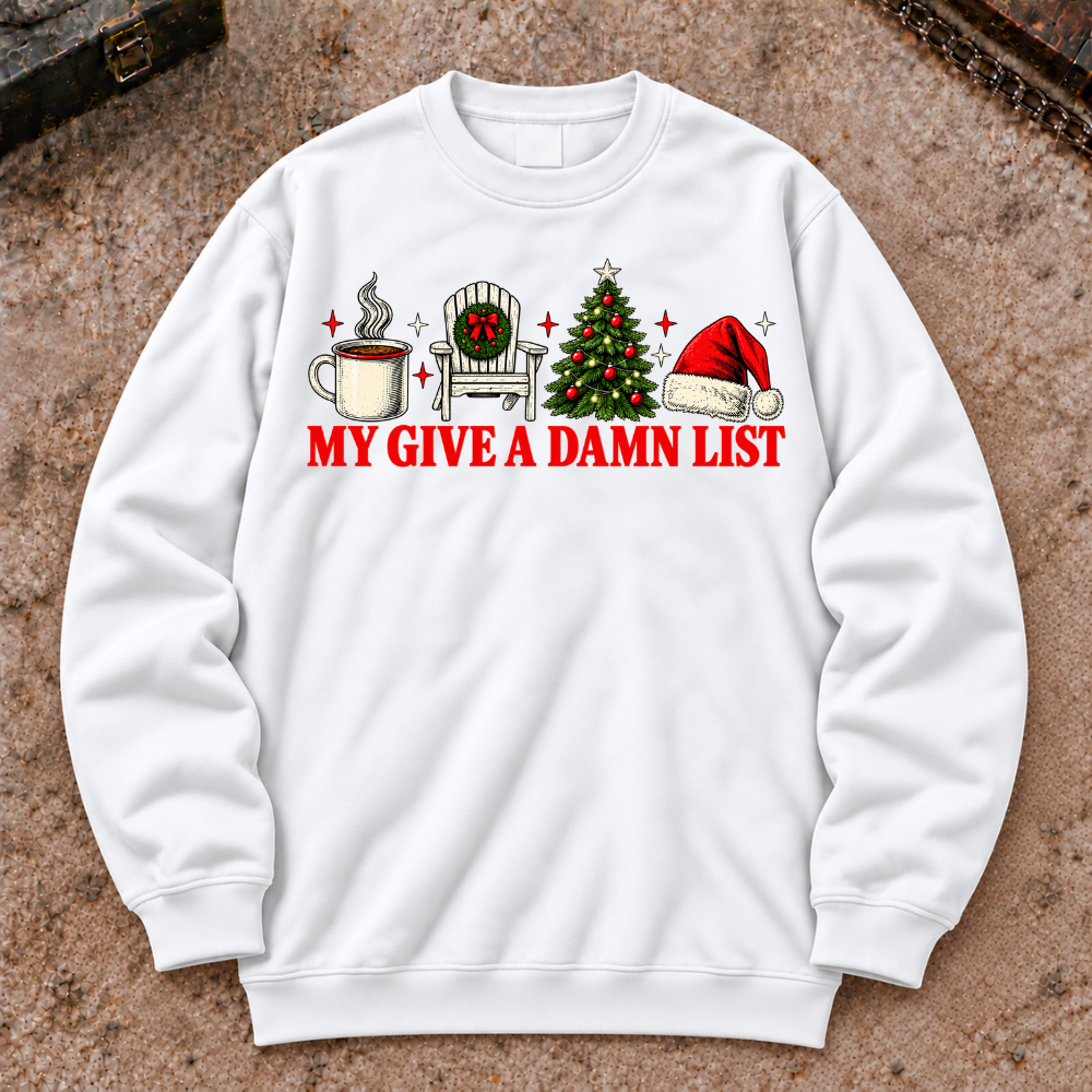 My Give A Damn List Christmas Coffee Tree Santa Hat Sweatshirt, Retro Holiday Crewneck