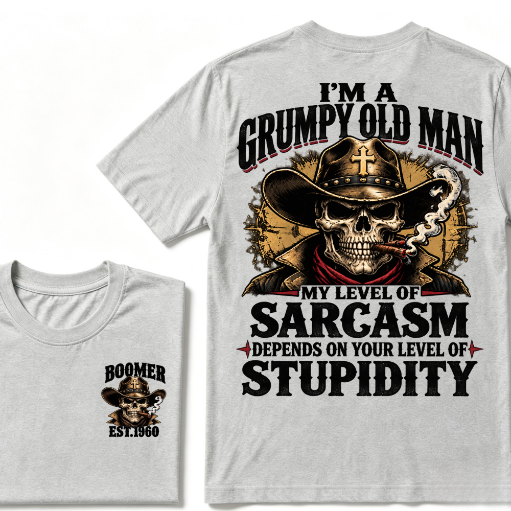 Custom EST.Year I'm A Grumpy Old Man My Level Of Sarcasm Depends On Your Level Of Stupidity Vintage Graphic T-Shirt