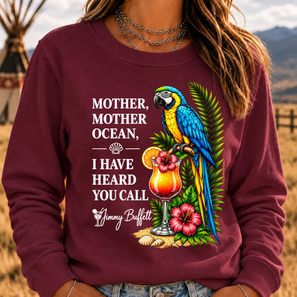 Mother Ocean Sweatshirt – “I Have Heard You Call” Vintage Coastal Crewneck