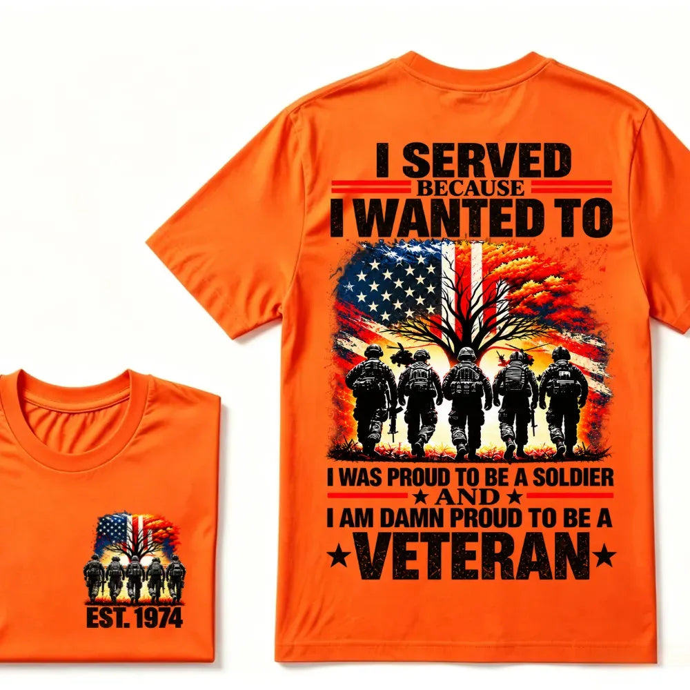 I Served Because I Wanted To I Was Proud To Be A Soldier And I Am Damn Proud To Be A Veteran American Flag Soldier EST.Year T-Shirt