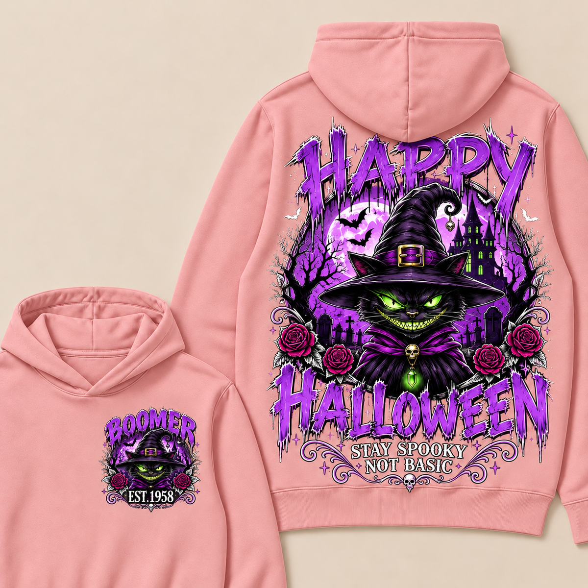 Custom EST.Year Happy Halloween Stay Spooky Not Basic  Hoodie