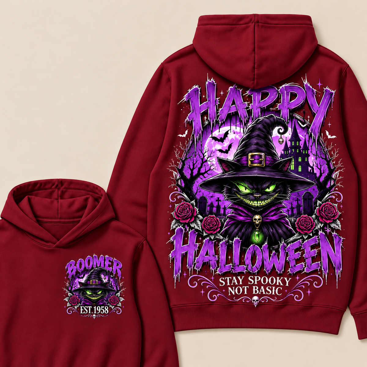 Custom EST.Year Happy Halloween Stay Spooky Not Basic  Hoodie