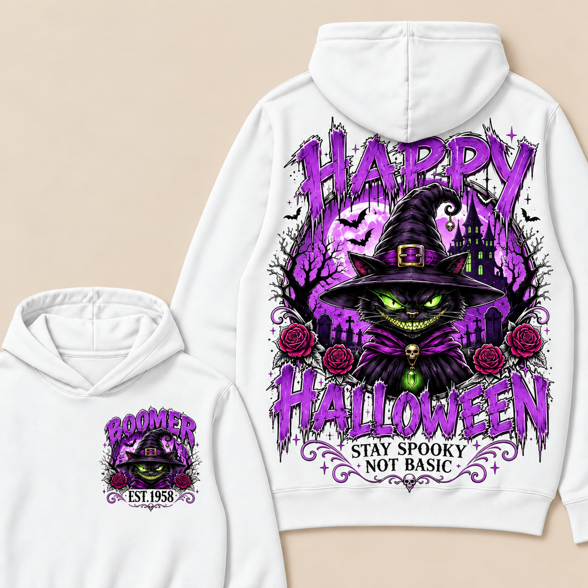 Custom EST.Year Happy Halloween Stay Spooky Not Basic  Hoodie