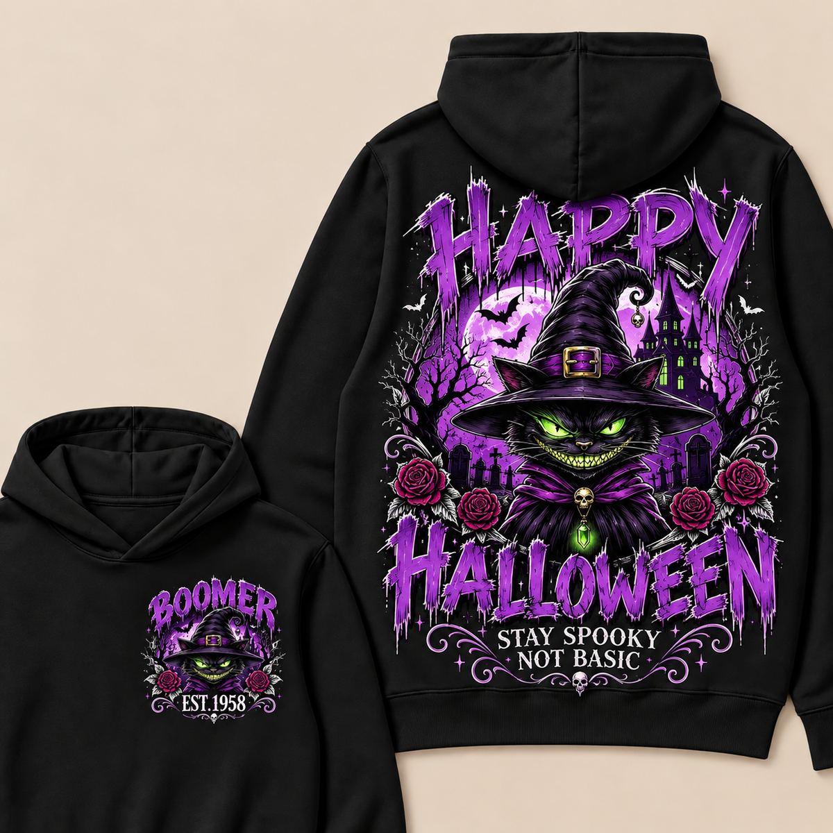 Custom EST.Year Happy Halloween Stay Spooky Not Basic  Hoodie