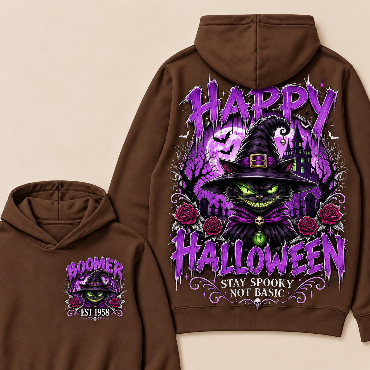 Custom EST.Year Happy Halloween Stay Spooky Not Basic  Hoodie