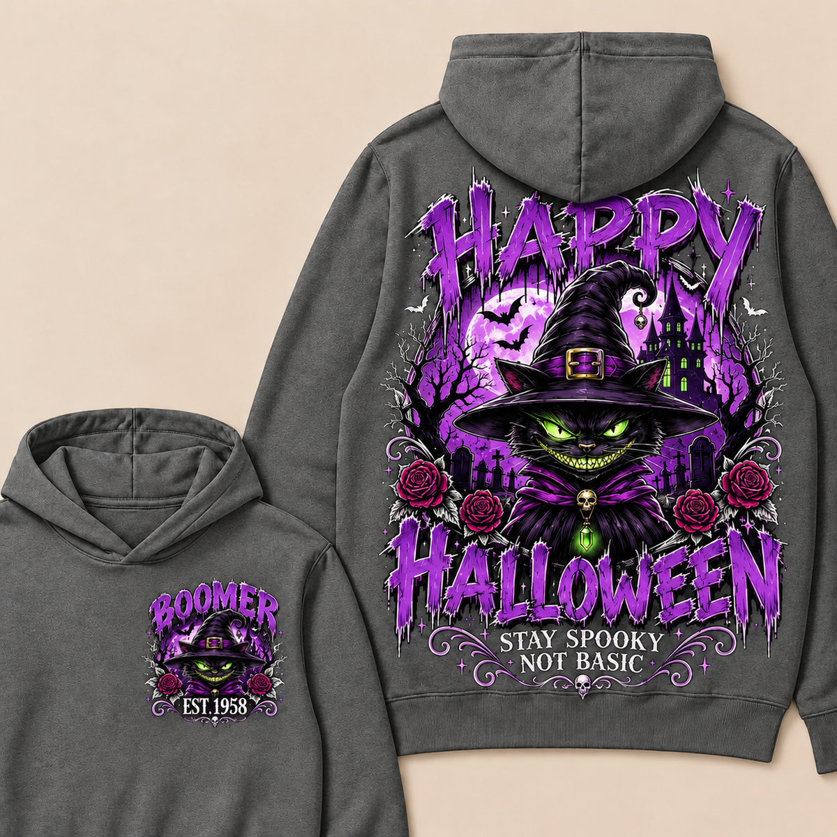 Custom EST.Year Happy Halloween Stay Spooky Not Basic  Hoodie