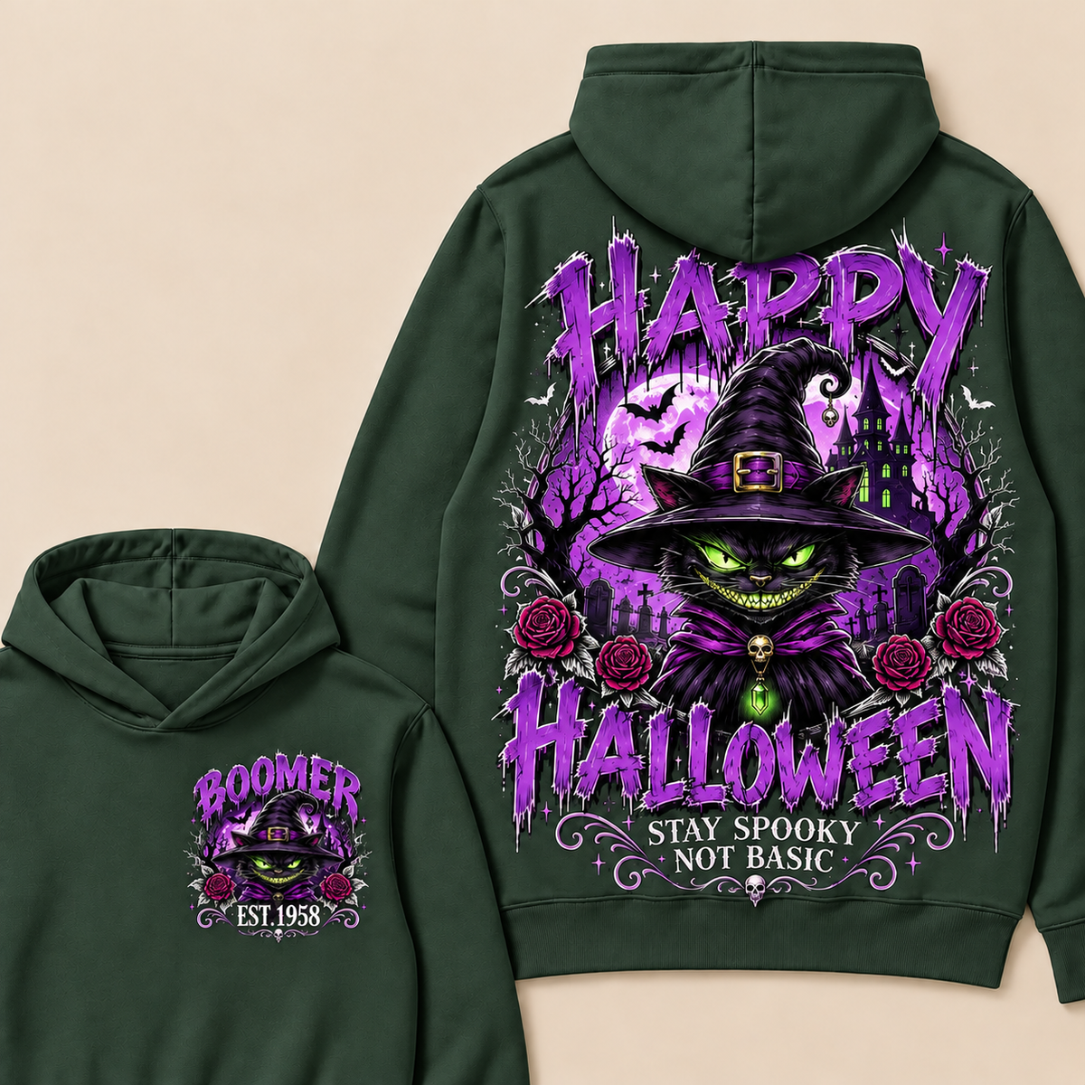 Custom EST.Year Happy Halloween Stay Spooky Not Basic  Hoodie