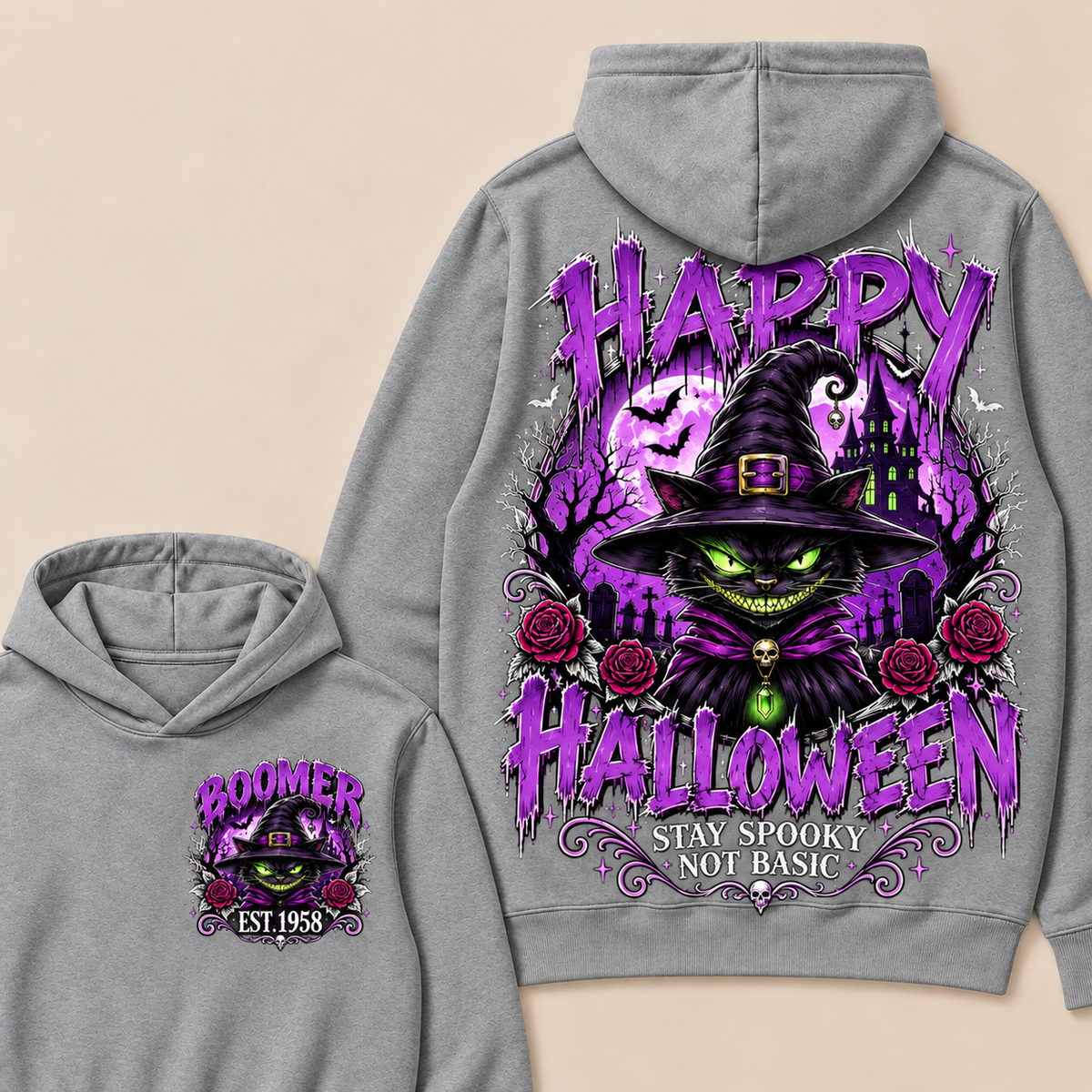 Custom EST.Year Happy Halloween Stay Spooky Not Basic  Hoodie