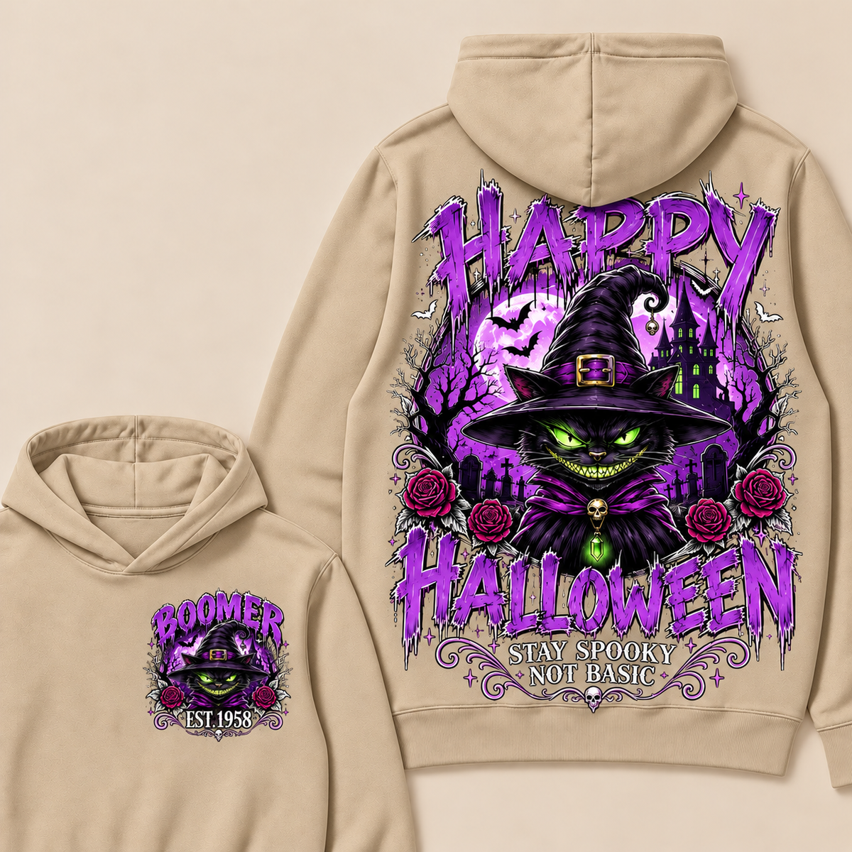 Custom EST.Year Happy Halloween Stay Spooky Not Basic  Hoodie