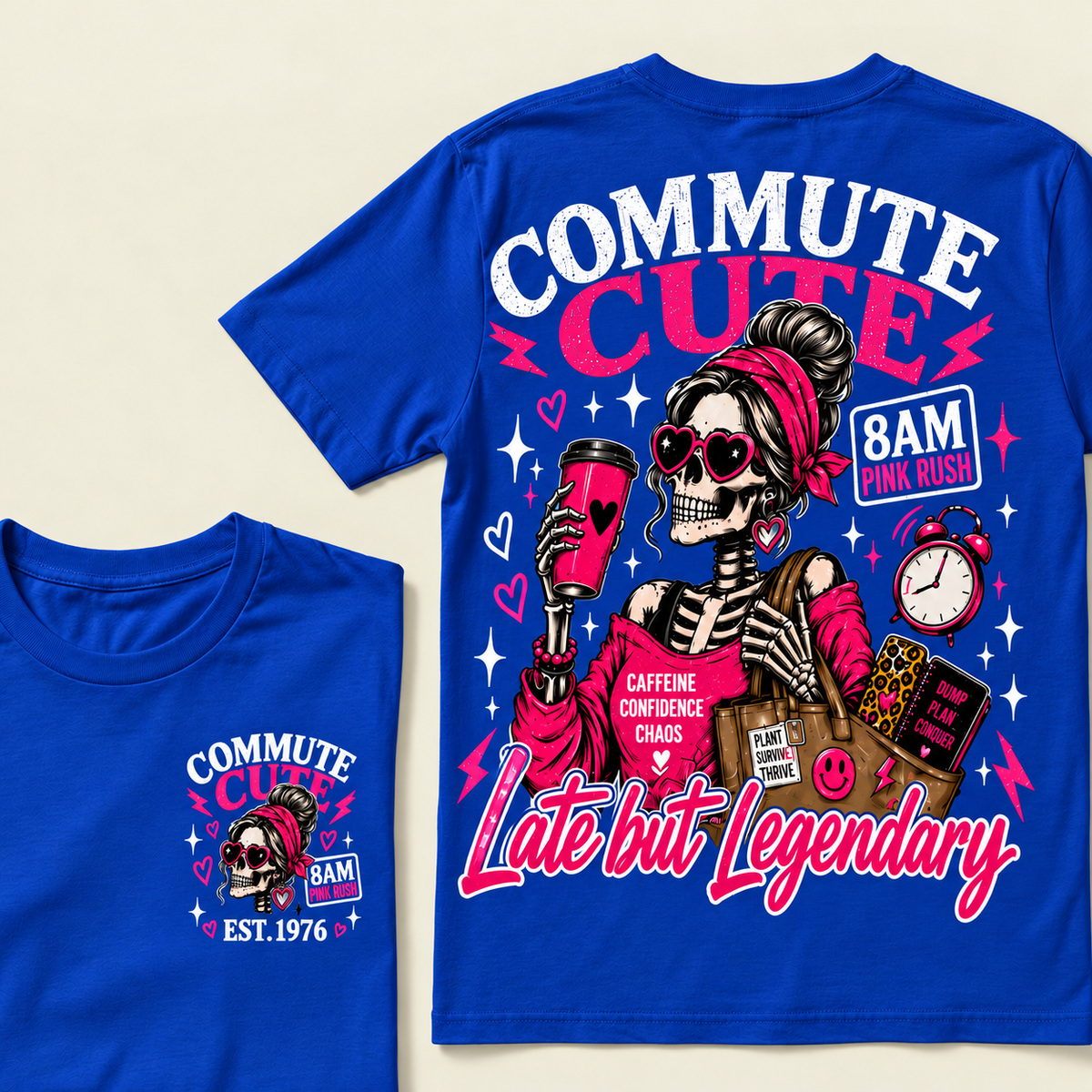 Custom Year Commute Cute 8Am Pink Rush Caffeine Confidence Chaos Plant Survive Thrive Dump Plan Conquer Late But LegendaryT-shirt