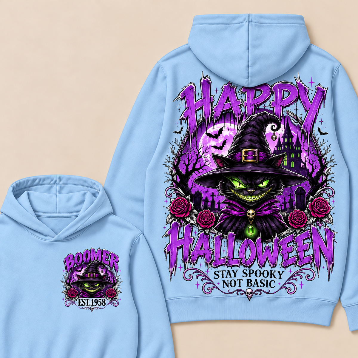 Custom EST.Year Happy Halloween Stay Spooky Not Basic  Hoodie