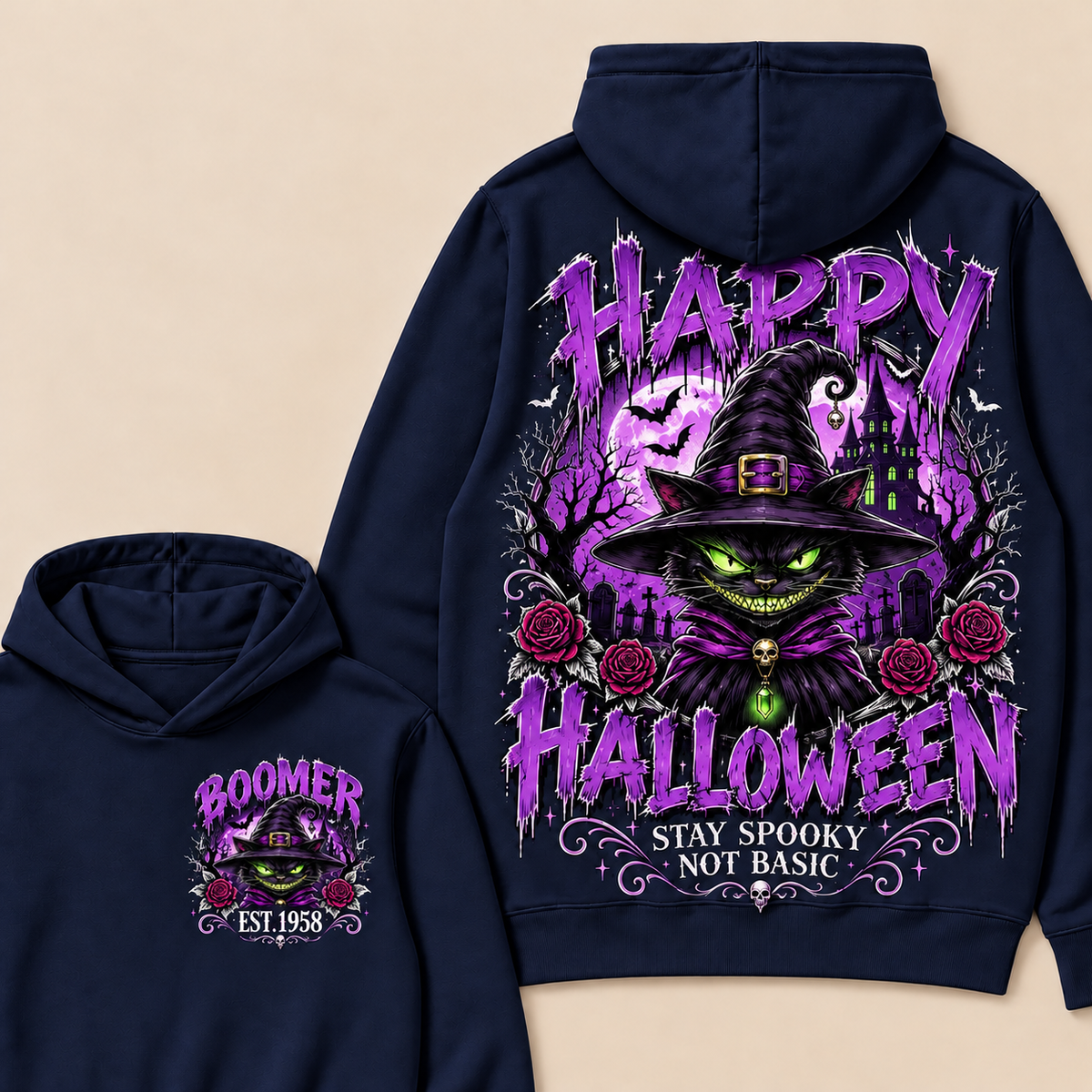 Custom EST.Year Happy Halloween Stay Spooky Not Basic  Hoodie