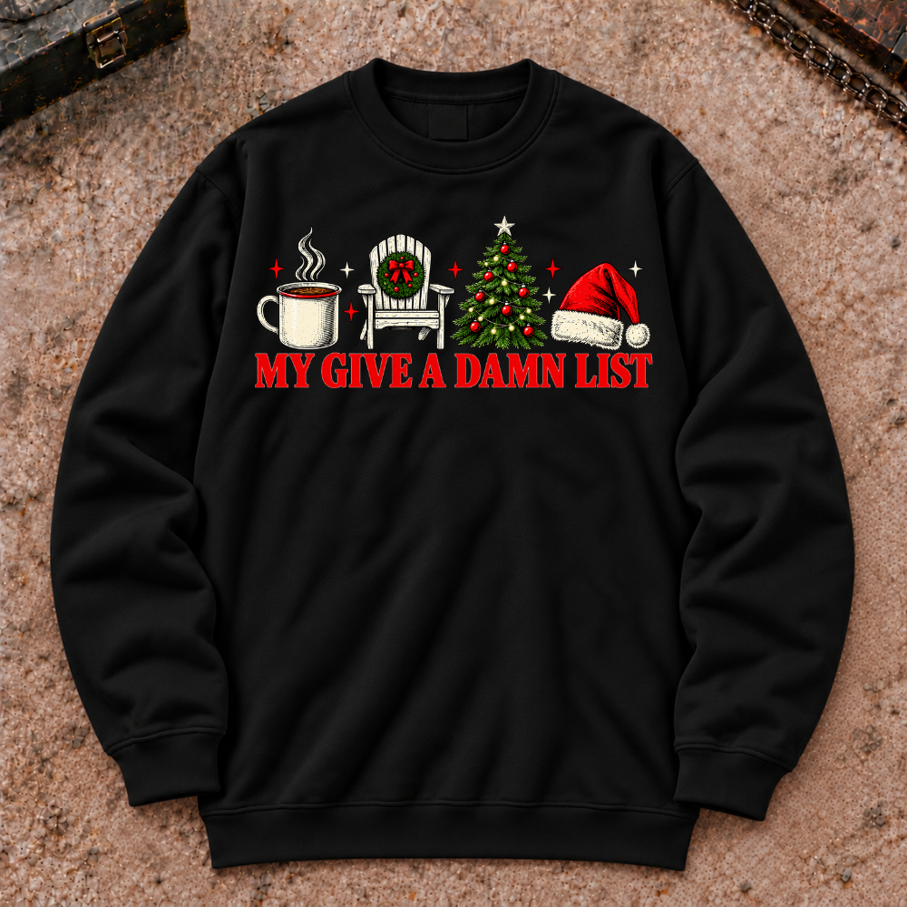 My Give A Damn List Christmas Coffee Tree Santa Hat Sweatshirt, Retro Holiday Crewneck