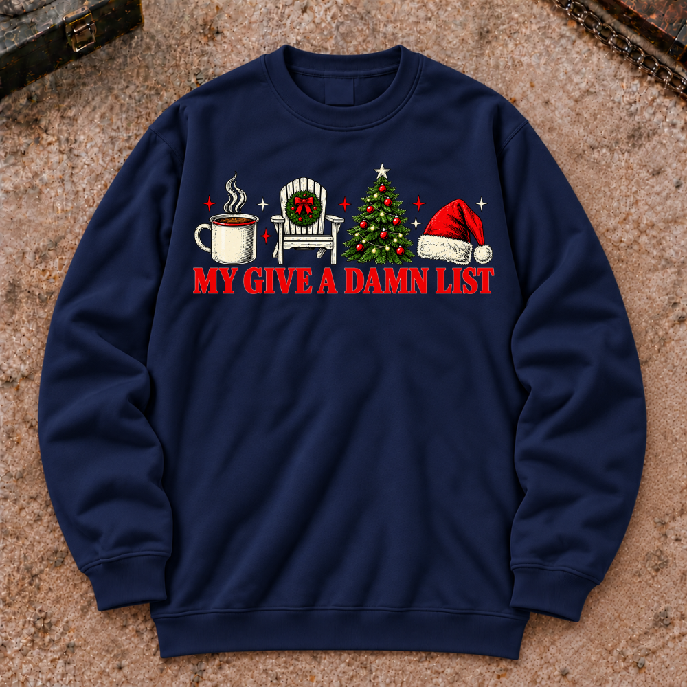 My Give A Damn List Christmas Coffee Tree Santa Hat Sweatshirt, Retro Holiday Crewneck