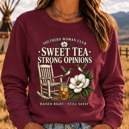 Southern Woman Club – Sweet Tea & Strong Opinions Vintage Sweatshirt