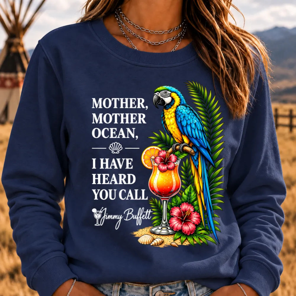 Mother Ocean Sweatshirt – “I Have Heard You Call” Vintage Coastal Crewneck