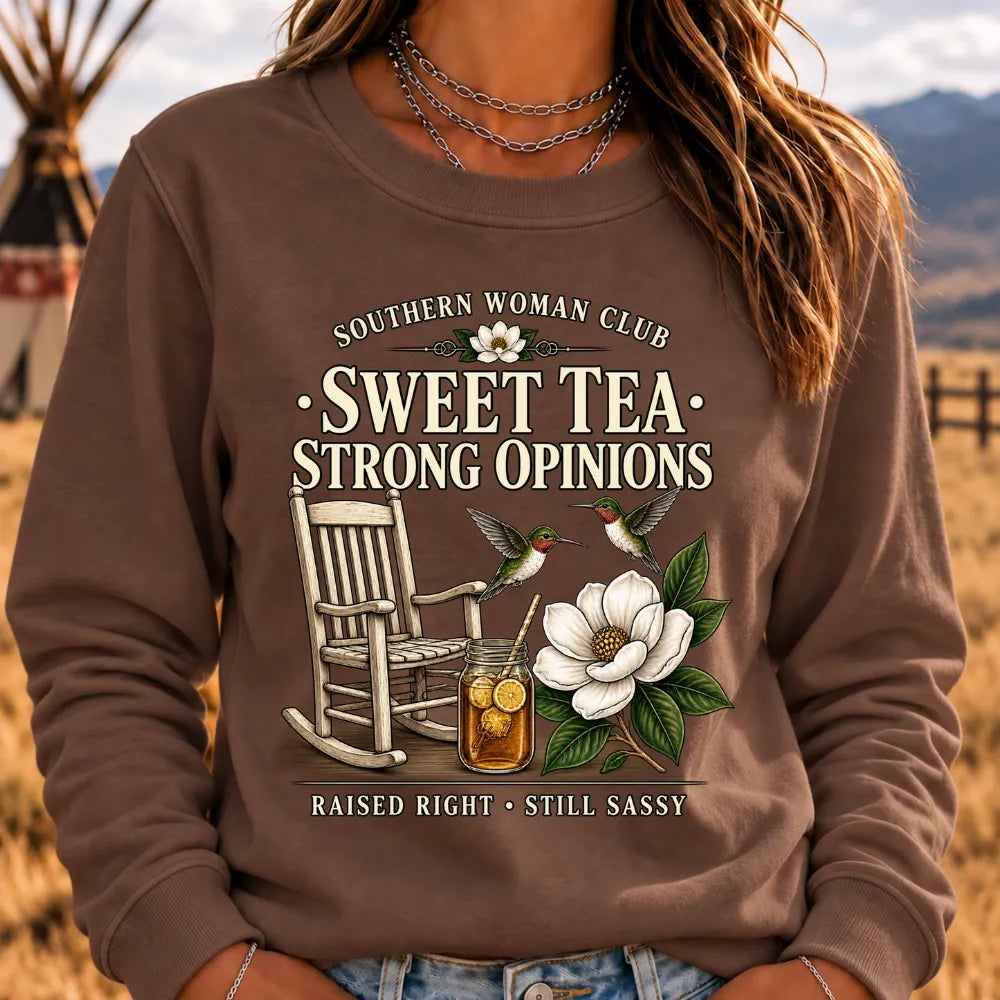 Southern Woman Club – Sweet Tea & Strong Opinions Vintage Sweatshirt