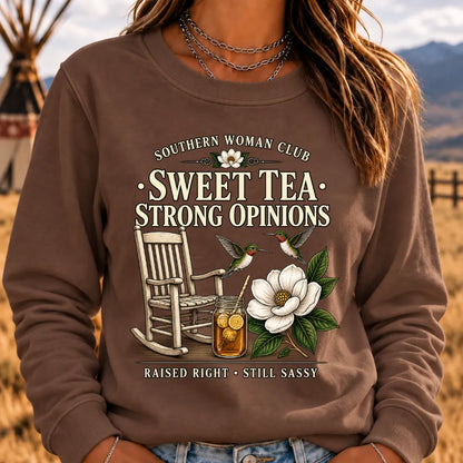 Southern Woman Club – Sweet Tea & Strong Opinions Vintage Sweatshirt