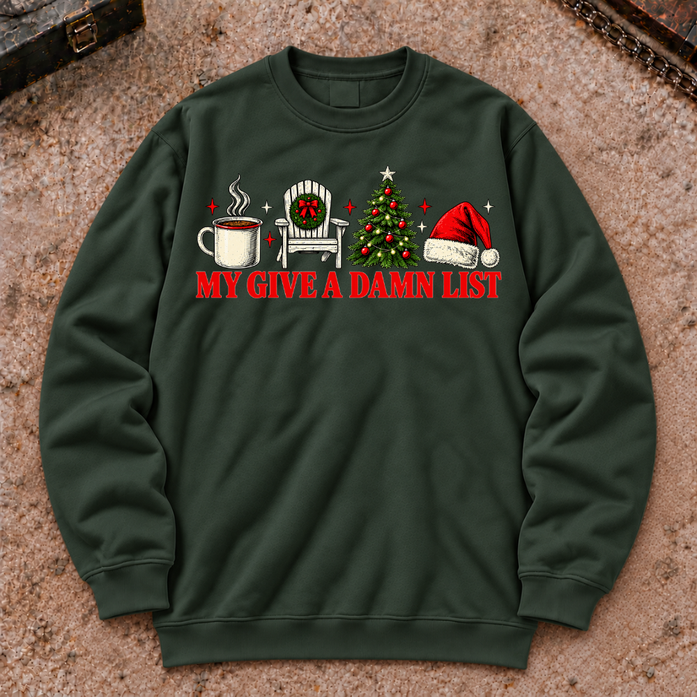 My Give A Damn List Christmas Coffee Tree Santa Hat Sweatshirt, Retro Holiday Crewneck