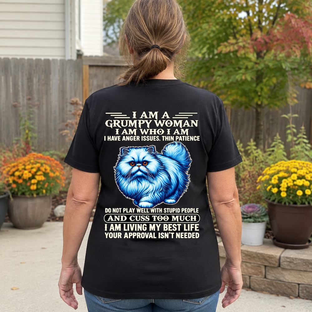 I Am A Grumpy Woman Fluffy Cat shirt,Sarcastic Sayings Graphic Woman's V-neck