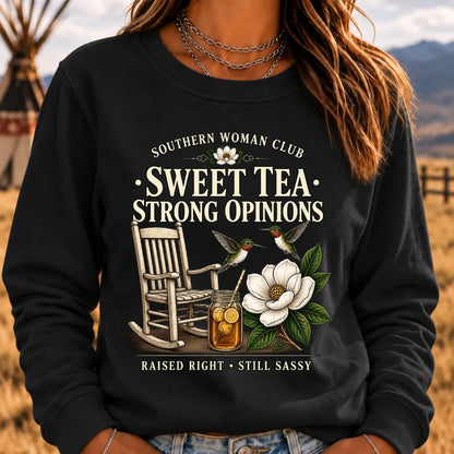 Southern Woman Club – Sweet Tea & Strong Opinions Vintage Sweatshirt