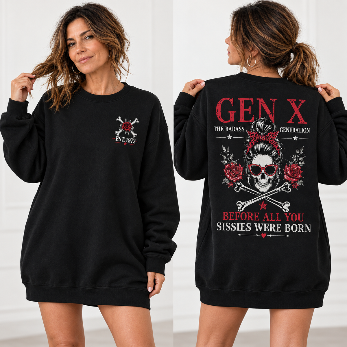 GEN X BEFORE ALL YOU SISSIES WERE BORN Woman Custom Year V-Neck v-neck longsleeve