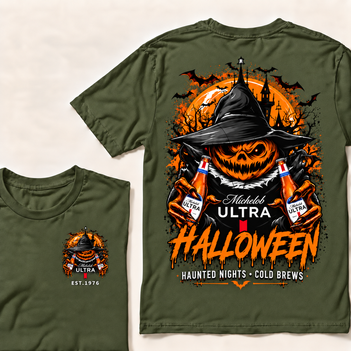 Michelob Ultra Halloween — Haunted Nights & Cold Brews Pumpkin Tee