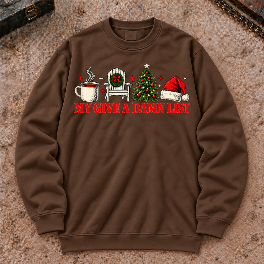 My Give A Damn List Christmas Coffee Tree Santa Hat Sweatshirt, Retro Holiday Crewneck