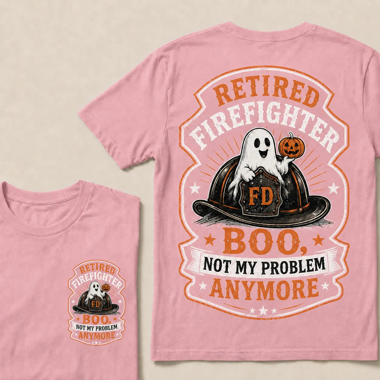 Retired Firefighter Halloween T-Shirt – Funny Boo Not My Problem Anymore Graphic Tee, Firefighter Retirement Gift