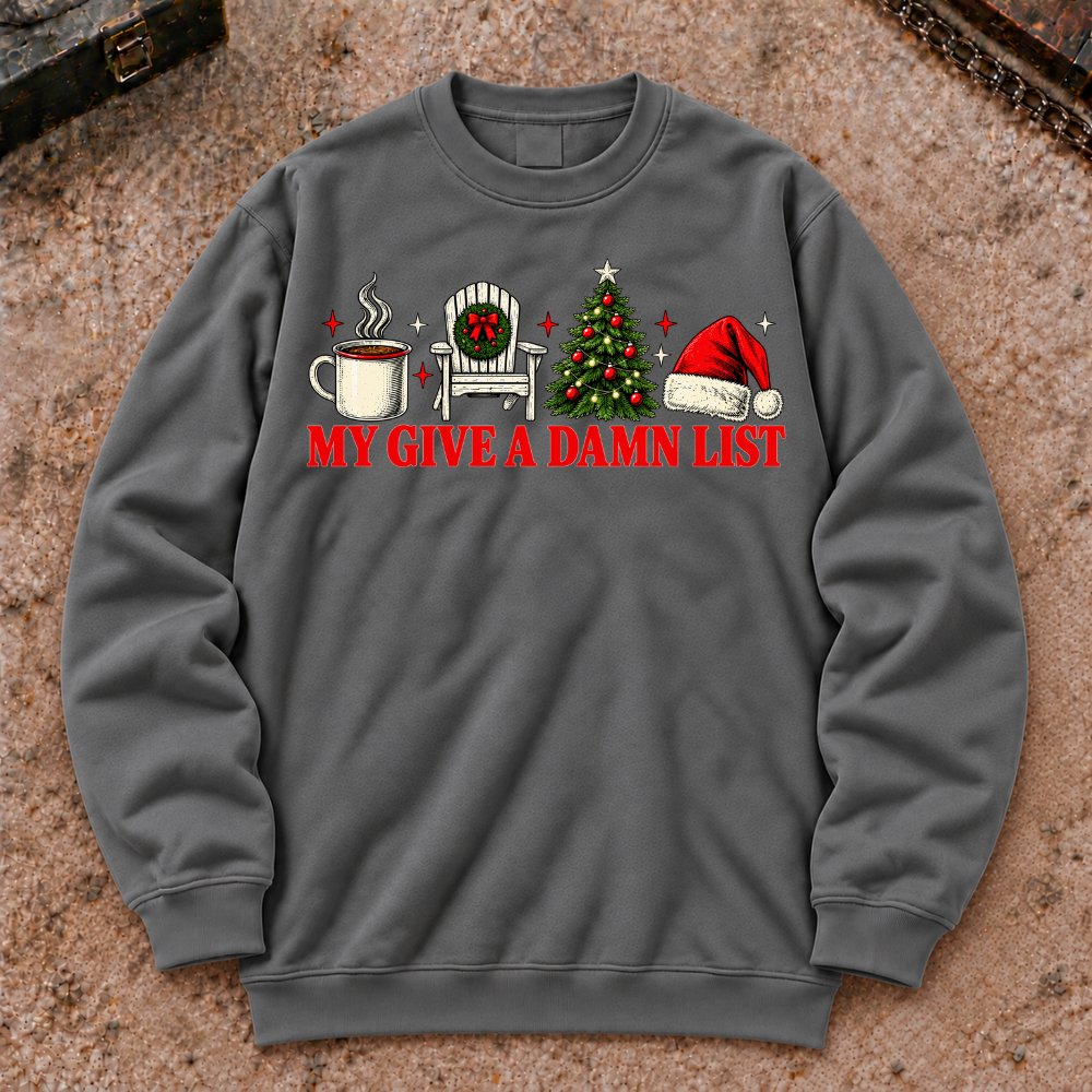 My Give A Damn List Christmas Coffee Tree Santa Hat Sweatshirt, Retro Holiday Crewneck
