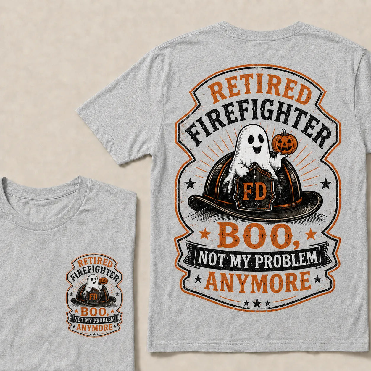 Retired Firefighter Halloween T-Shirt – Funny Boo Not My Problem Anymore Graphic Tee, Firefighter Retirement Gift