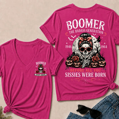 Custom Est.Year Boomer The Badass Generation Before All You Sissies Were Born V-Neck Tee