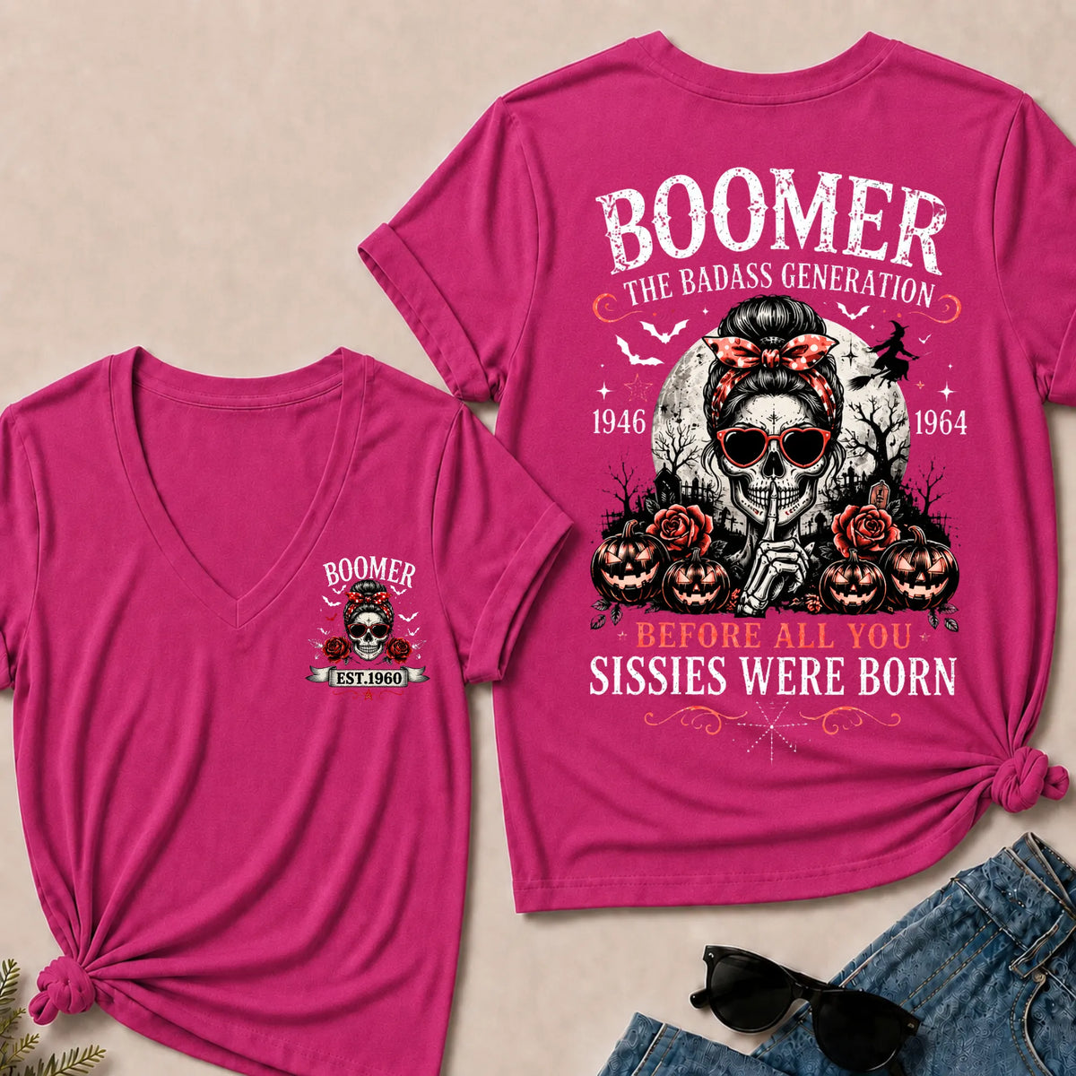 Custom Est.Year Boomer The Badass Generation Before All You Sissies Were Born V-Neck Tee