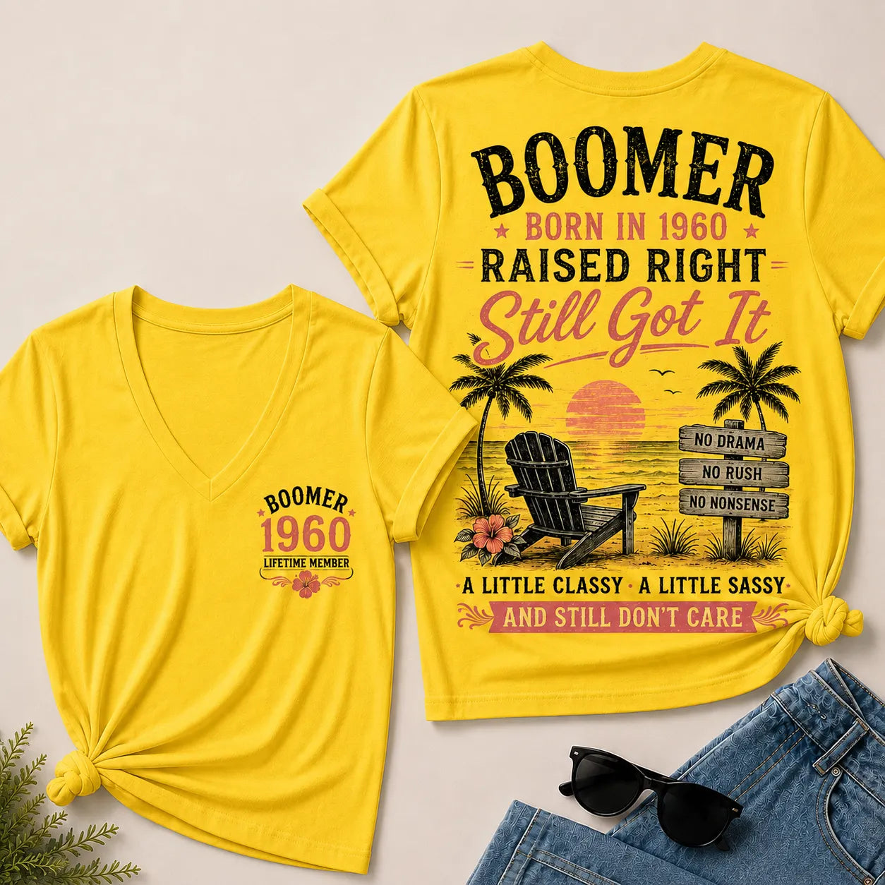 Custom Year Boomer – Born in 1960. Raised Right. Still Got It. V-Neck Tee
