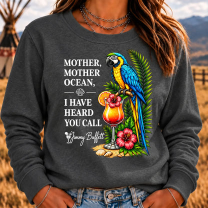 Mother Ocean Sweatshirt – “I Have Heard You Call” Vintage Coastal Crewneck