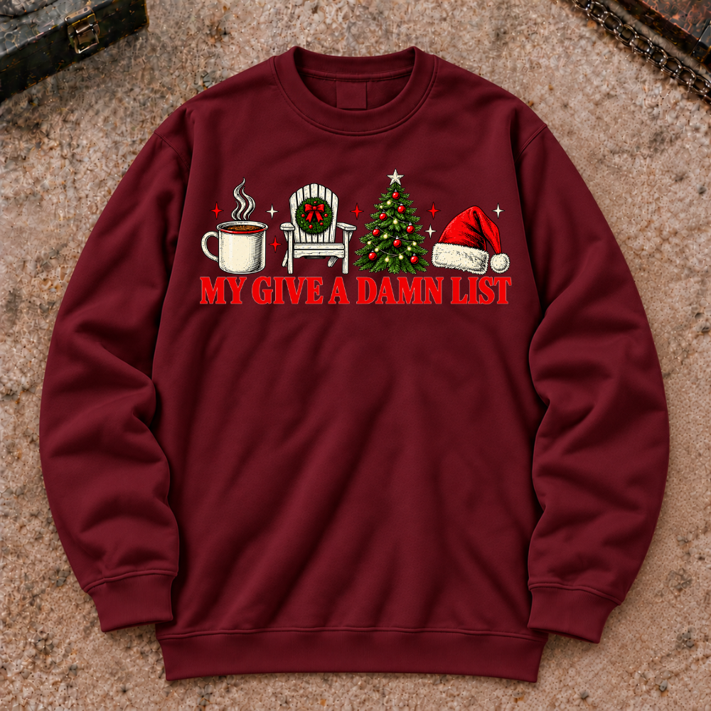My Give A Damn List Christmas Coffee Tree Santa Hat Sweatshirt, Retro Holiday Crewneck