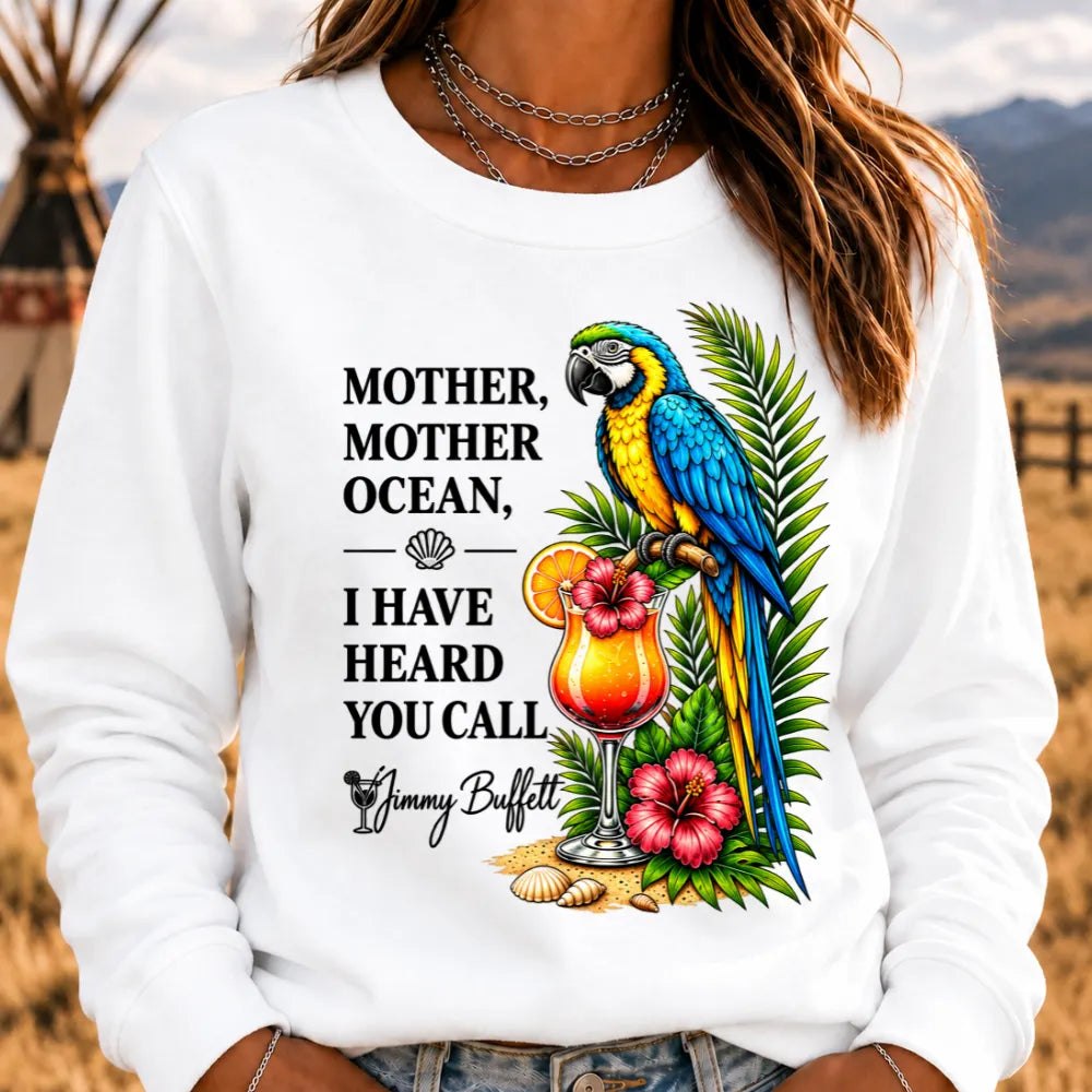 Mother Ocean Sweatshirt – “I Have Heard You Call” Vintage Coastal Crewneck