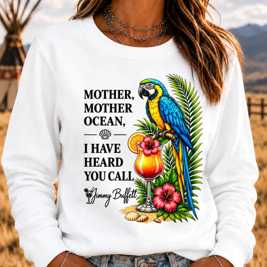 Mother Ocean Sweatshirt – “I Have Heard You Call” Vintage Coastal Crewneck
