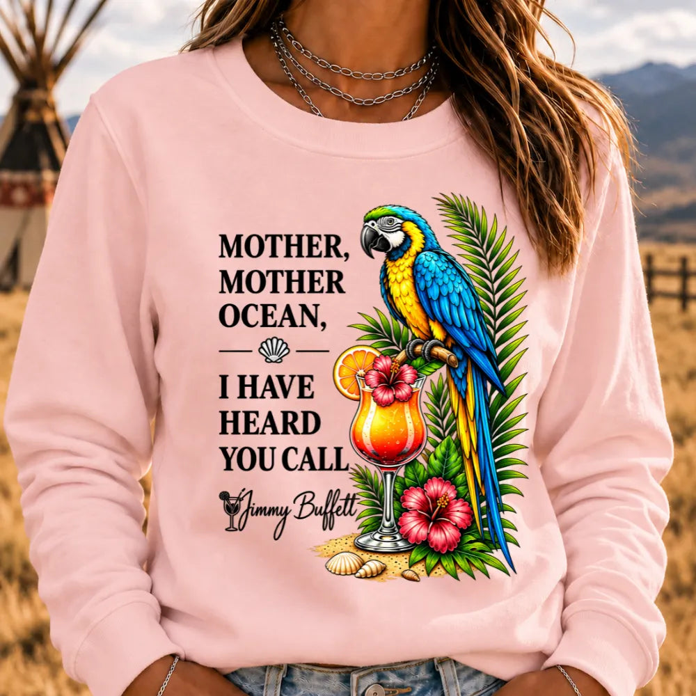 Mother Ocean Sweatshirt – “I Have Heard You Call” Vintage Coastal Crewneck